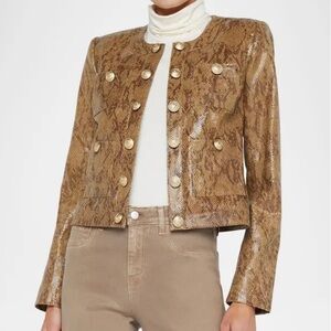 L'AGENCE Jayde Snake-Printed Leather Collarless Jacket